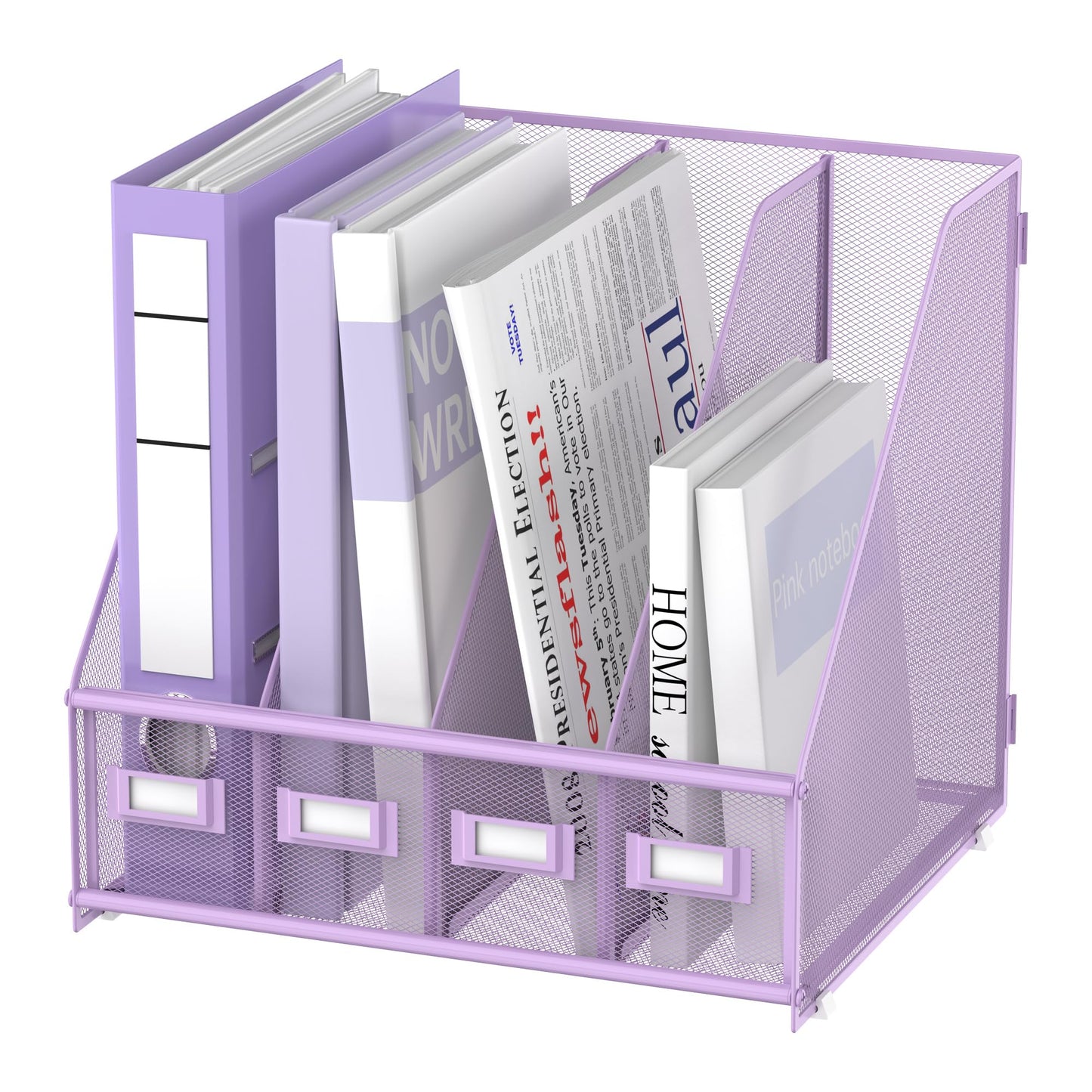 SUPEASY Magazine File Holder, Binder Holder Metal Desk Organizer with 4 Rack Compartments, File Organizer for Office Home School