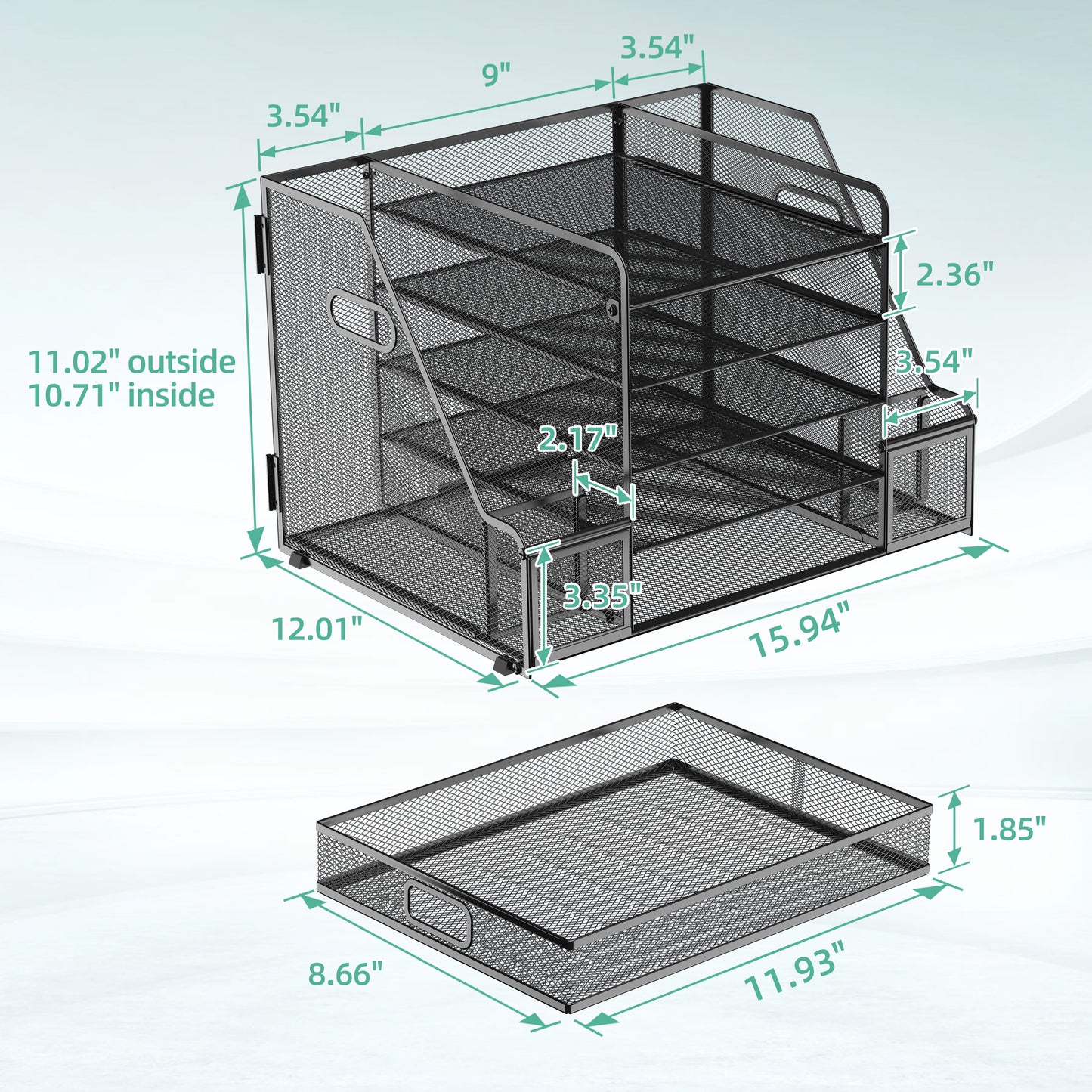 5-Tier Desk Organiser with File Holder, Mesh Paper Letter Tray Organiser with Magazine Holder, Desk Tidy Organiser and Storage with Drawer for Office Supplies Home or School