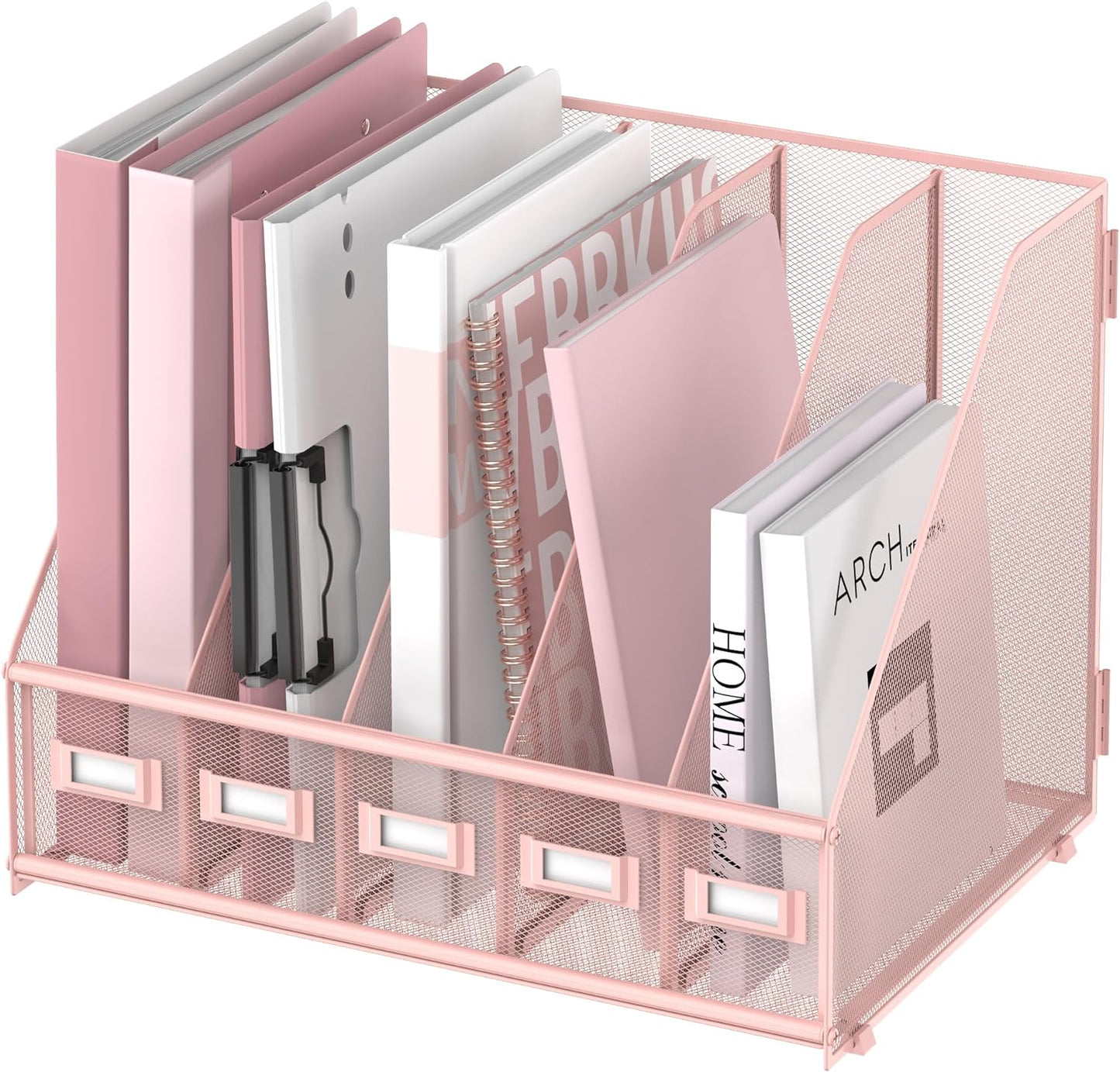 Desk Organizers Metal Desk Magazine File Holder with 5 Vertical Compartments Rack File Organizer for Office Desktop, Home Workspace