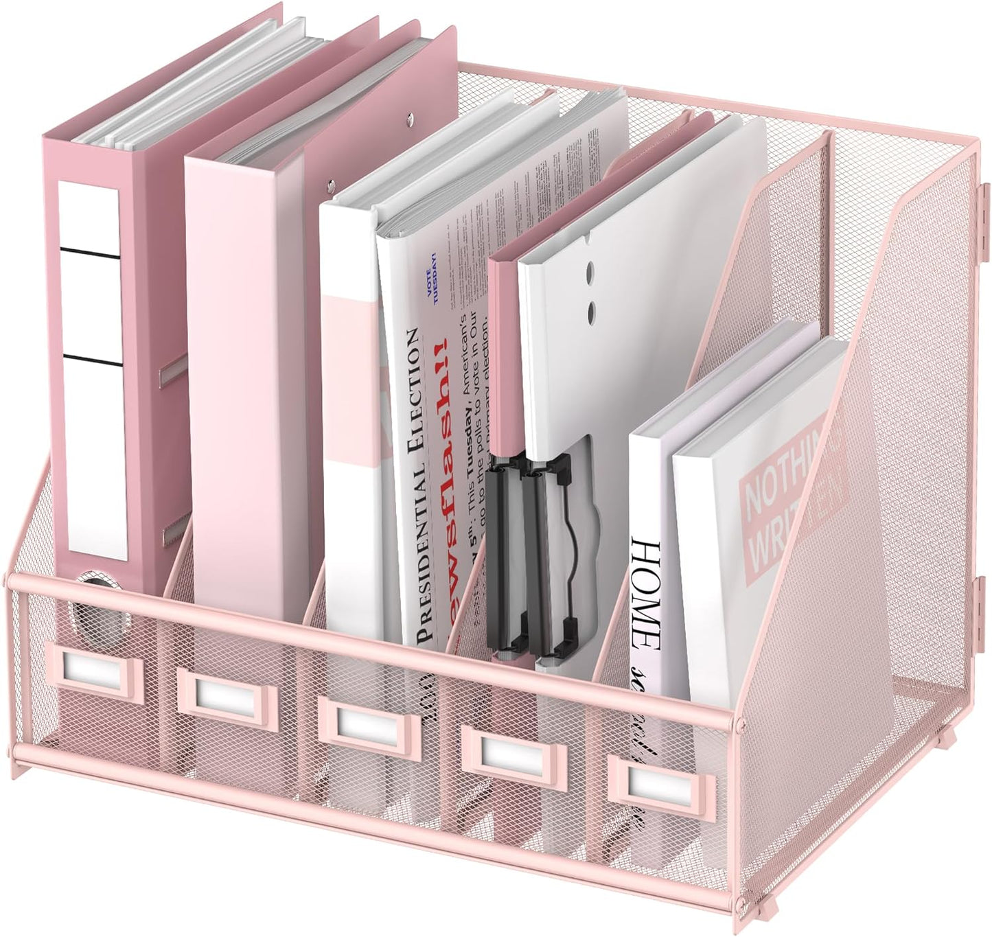 Desk Organizers Metal Desk Magazine File Holder with 5 Vertical Compartments Rack File Organizer for Office Desktop, Home Workspace