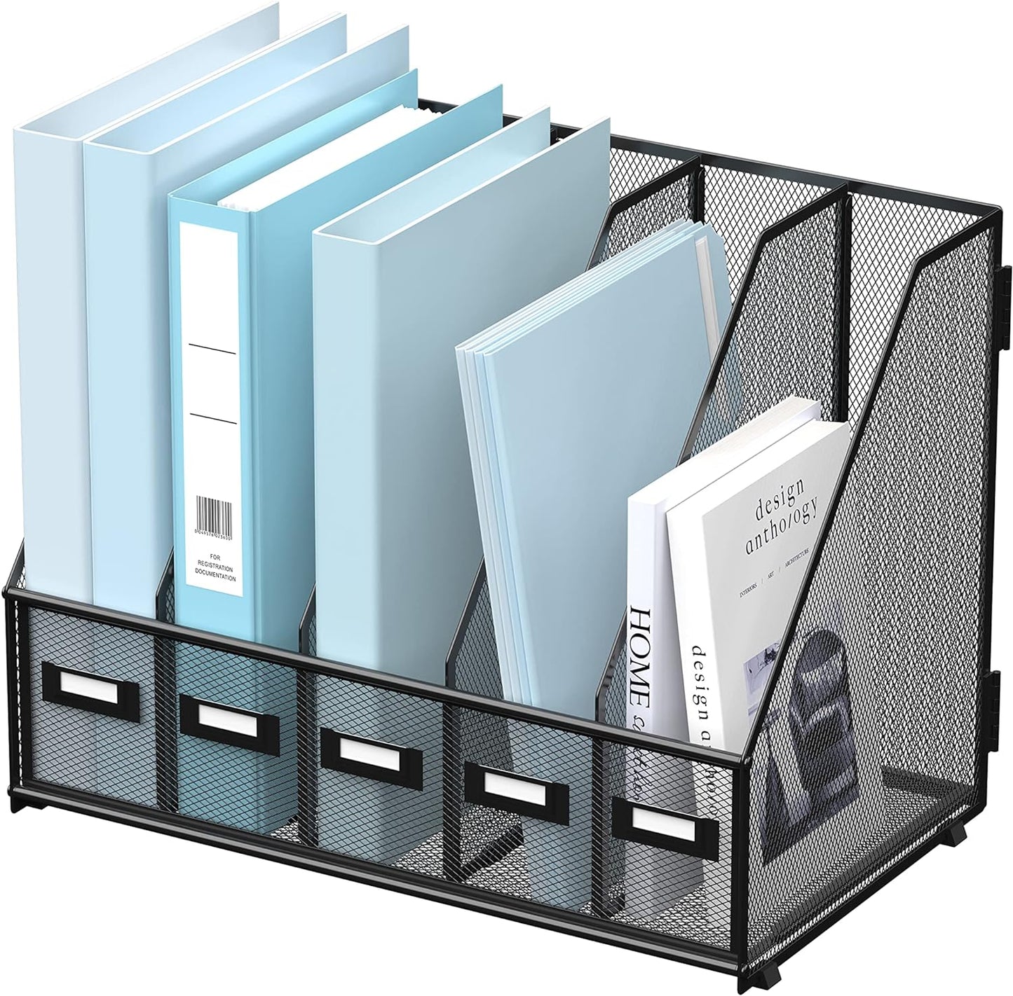 Desk Organizers Metal Desk Magazine File Holder with 5 Vertical Compartments Rack File Organizer for Office Desktop, Home Workspace