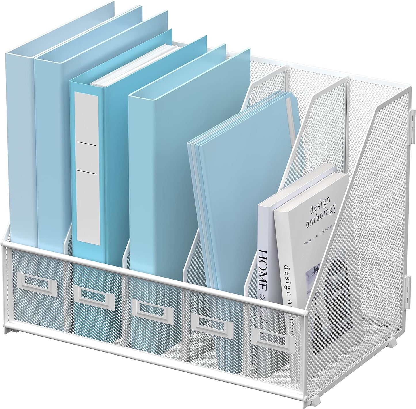 Desk Organizers Metal Desk Magazine File Holder with 5 Vertical Compartments Rack File Organizer for Office Desktop, Home Workspace