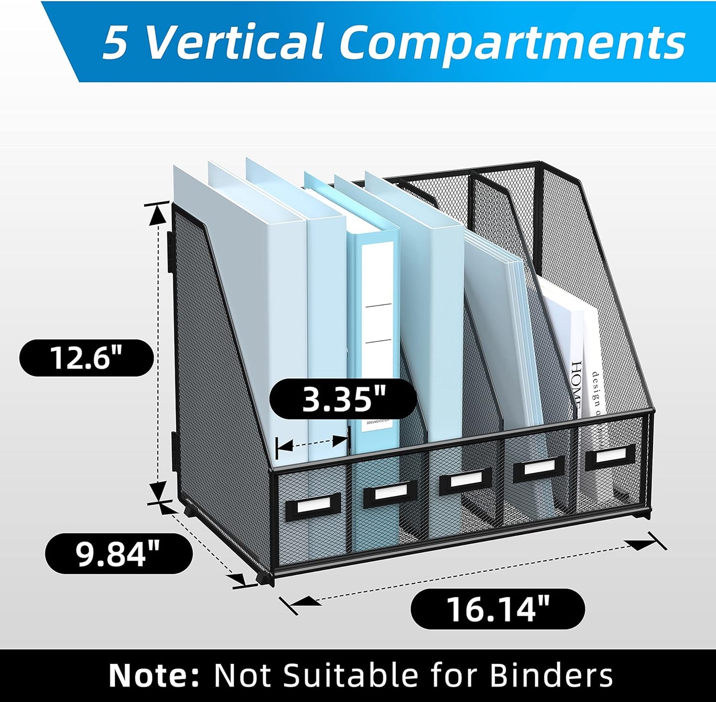 Desk Organizers Metal Desk Magazine File Holder with 5 Vertical Compartments Rack File Organizer for Office Desktop, Home Workspace