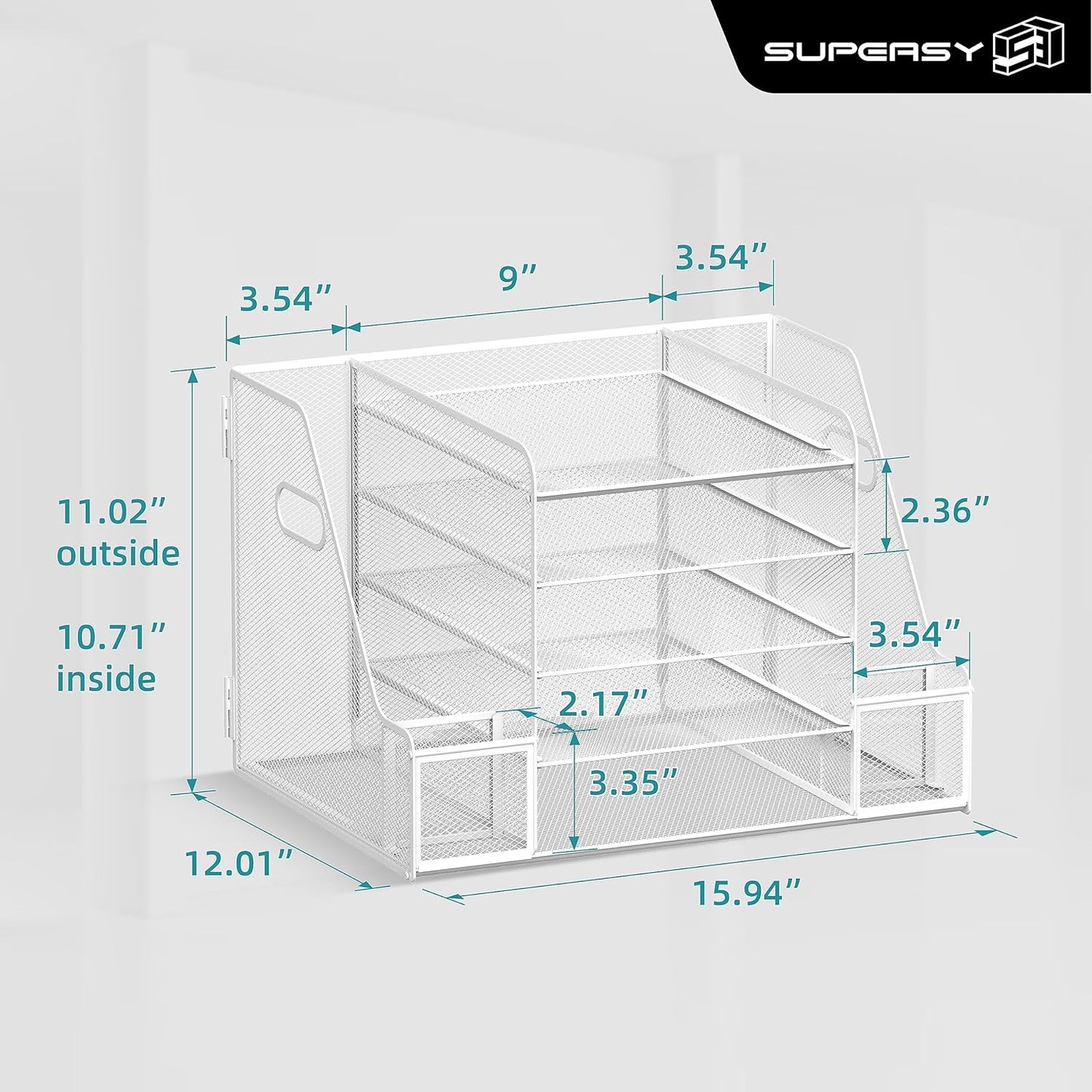 SUPEASY Mesh Desk Organizer with File Holder, 5-Tier Paper Letter Tray Organizer with Magazine Holder, Desktop Organizer and Storage for Office Supplies Home or School