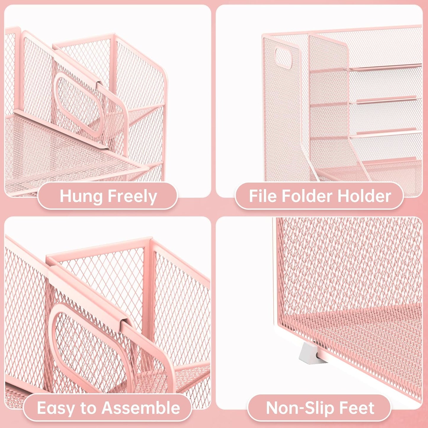 SUPEASY Desk Organizer with File Holder, 5-Tier Mesh Paper Letter Tray Organizer with Pen Holder and Drawer, Desktop Organizer and Storage with 3 Tilted File Sorter for Office Supplies