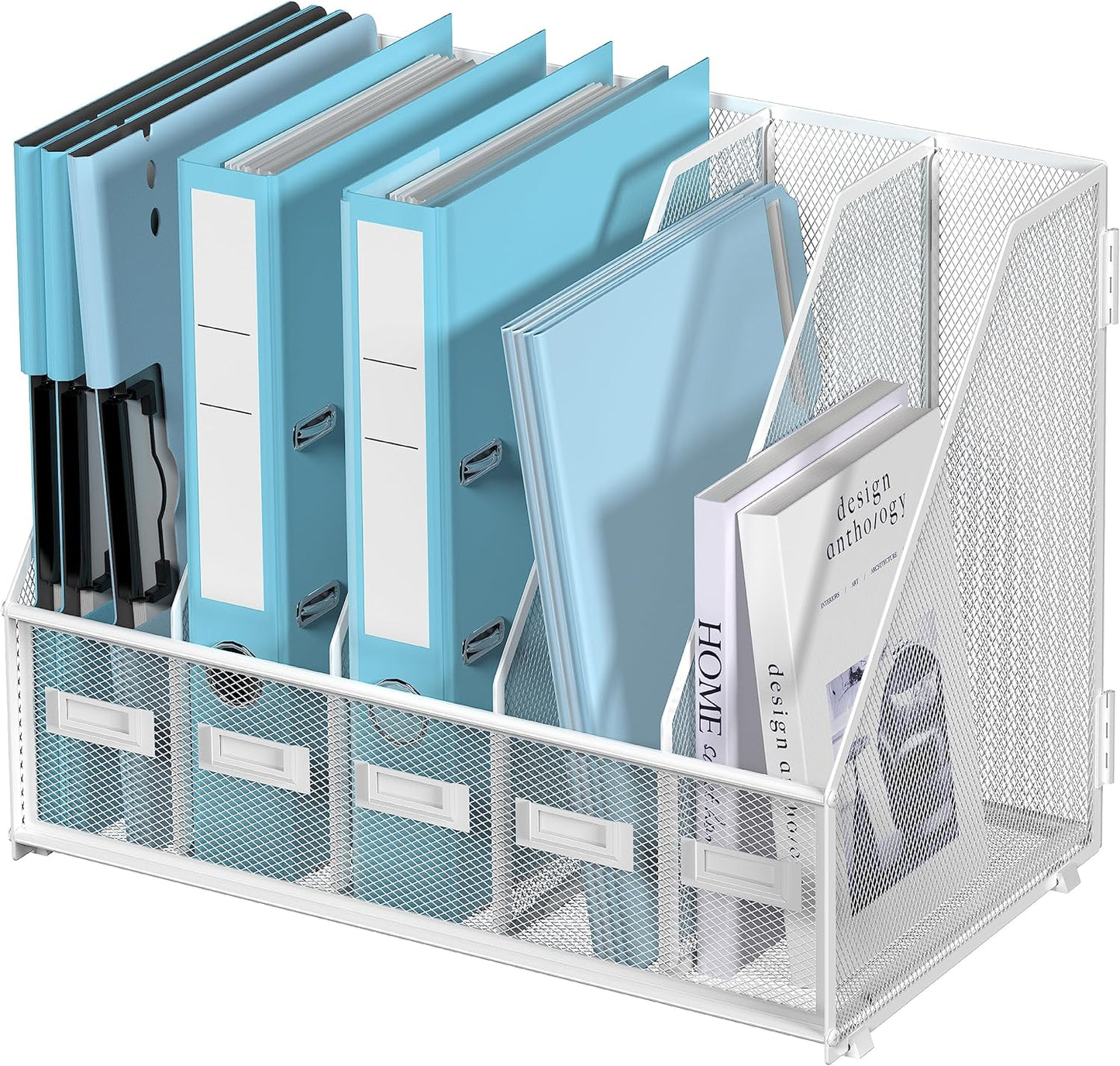 Desk Organizers Metal Desk Magazine File Holder with 5 Vertical Compartments Rack File Organizer for Office Desktop, Home Workspace