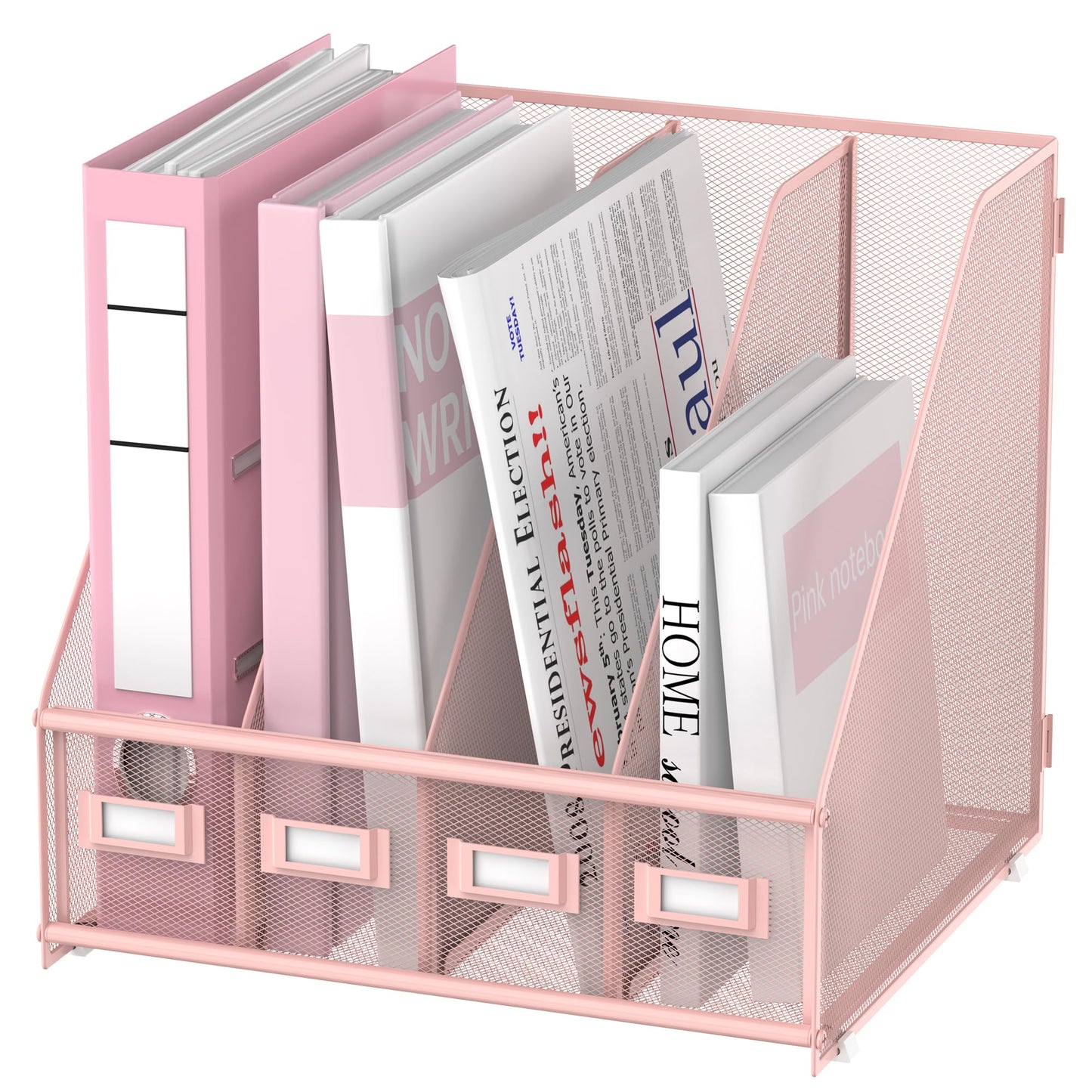 SUPEASY Magazine File Holder, Binder Holder Metal Desk Organizer with 4 Rack Compartments, File Organizer for Office Home School