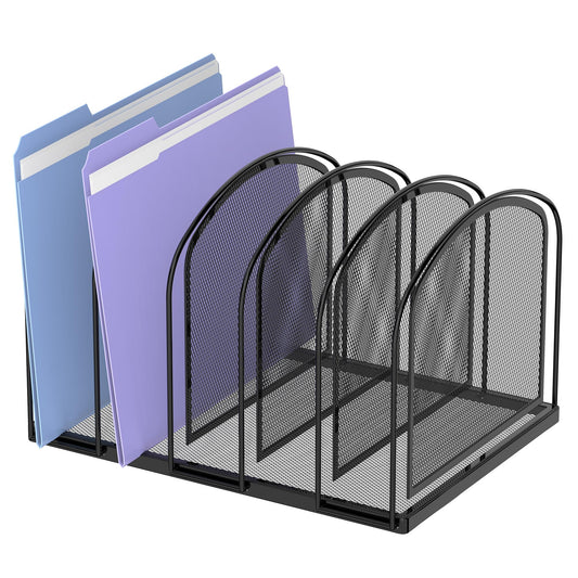 SUPEASY File Organizer for Desk, 5-Section Mesh Desk Organizer, Vertical File Holder Desktop Organizer File Sorter, File Folder Holder for Office Supplies