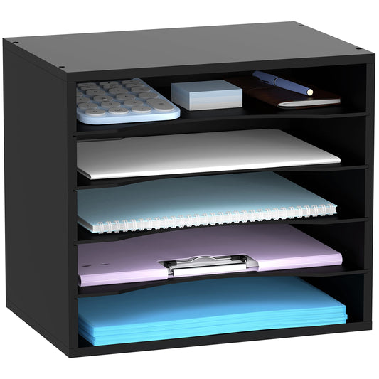 SUPEASY Wood Desk Organizer, 5 Tier Paper File Organizer for Desk, Wooden Desktop Organizer, Paper Letter Literature Mail Sorter, for Office School & Home Organization
