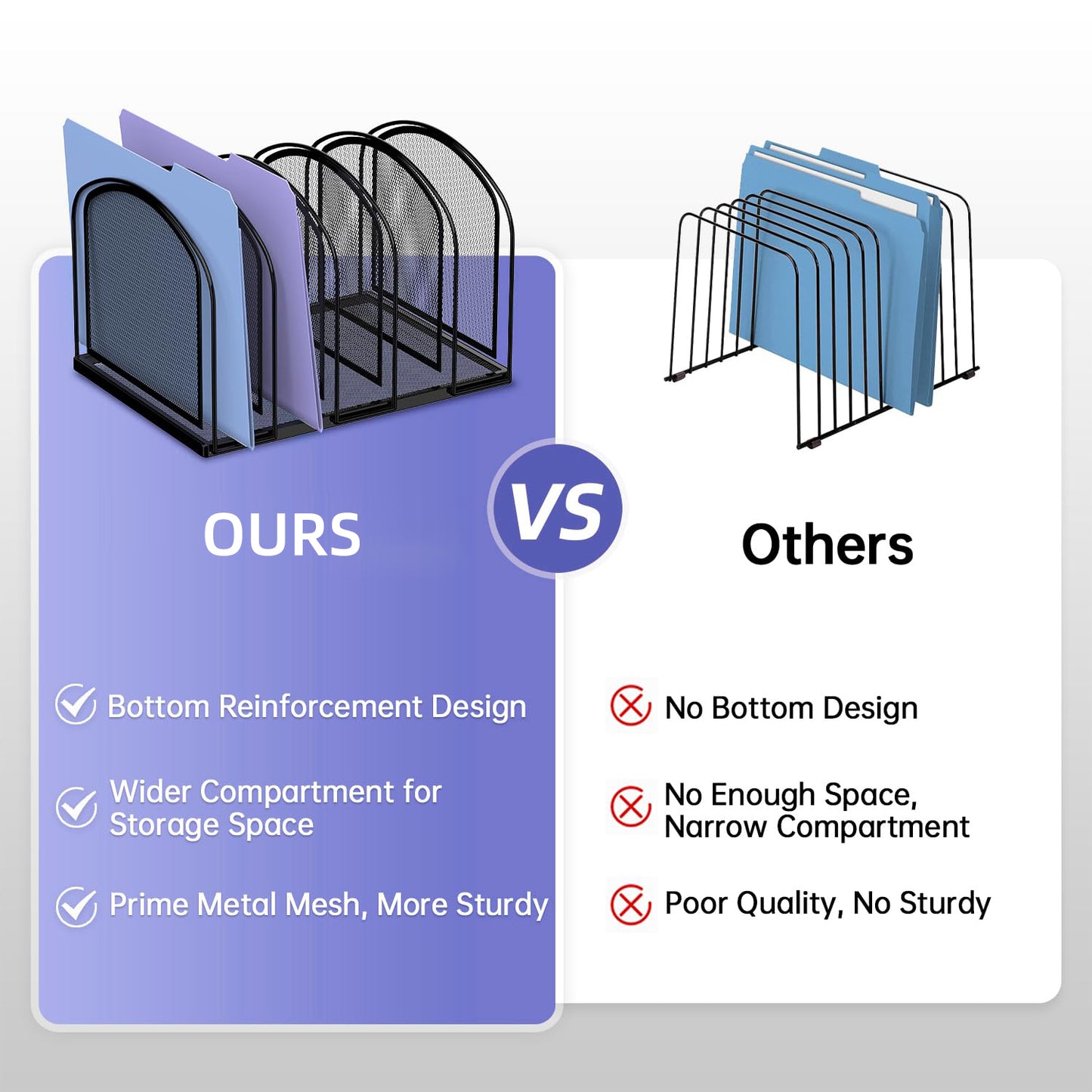 SUPEASY File Organizer for Desk, 5-Section Mesh Desk Organizer, Vertical File Holder Desktop Organizer File Sorter, File Folder Holder for Office Supplies