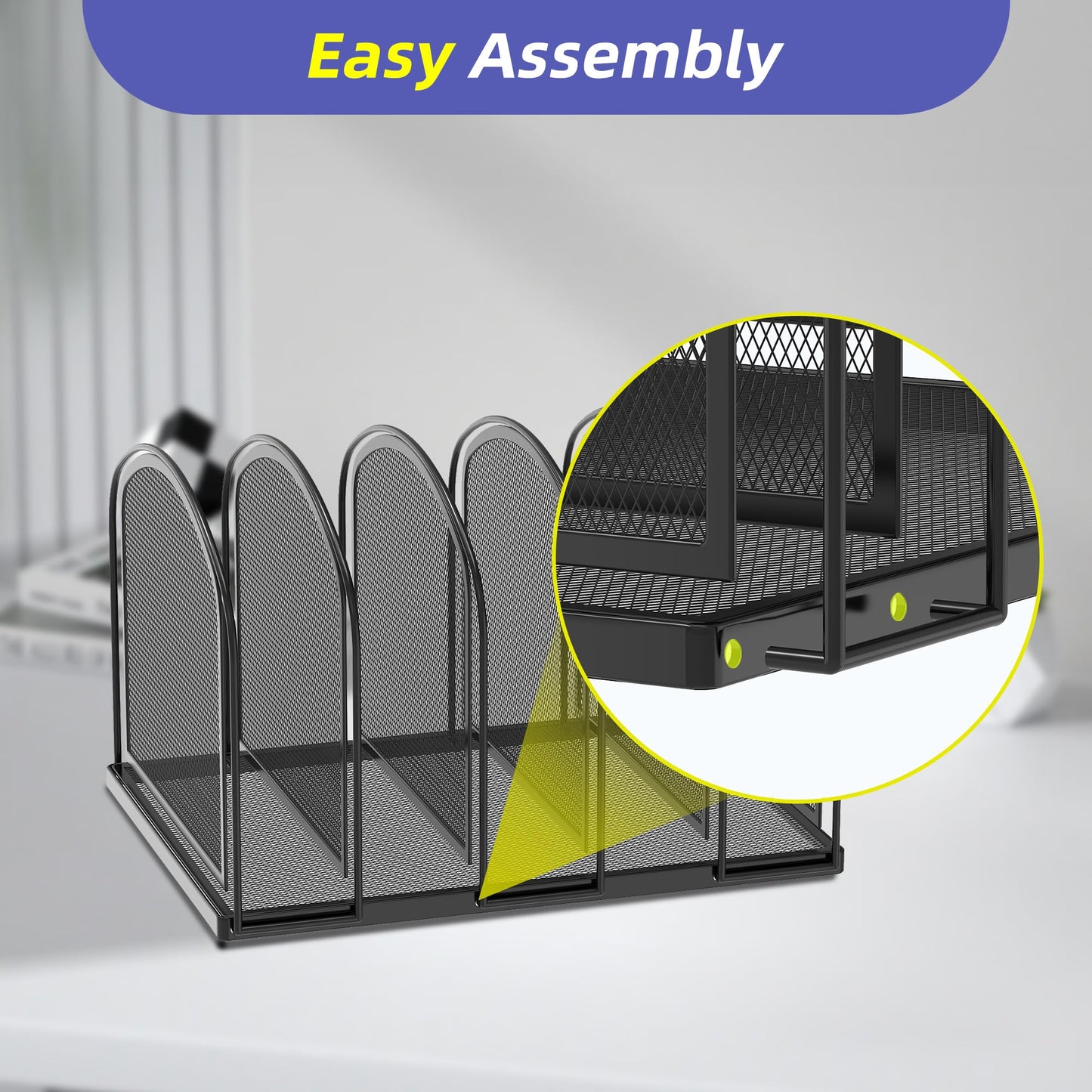 SUPEASY File Organizer for Desk, 5-Section Mesh Desk Organizer, Vertical File Holder Desktop Organizer File Sorter, File Folder Holder for Office Supplies