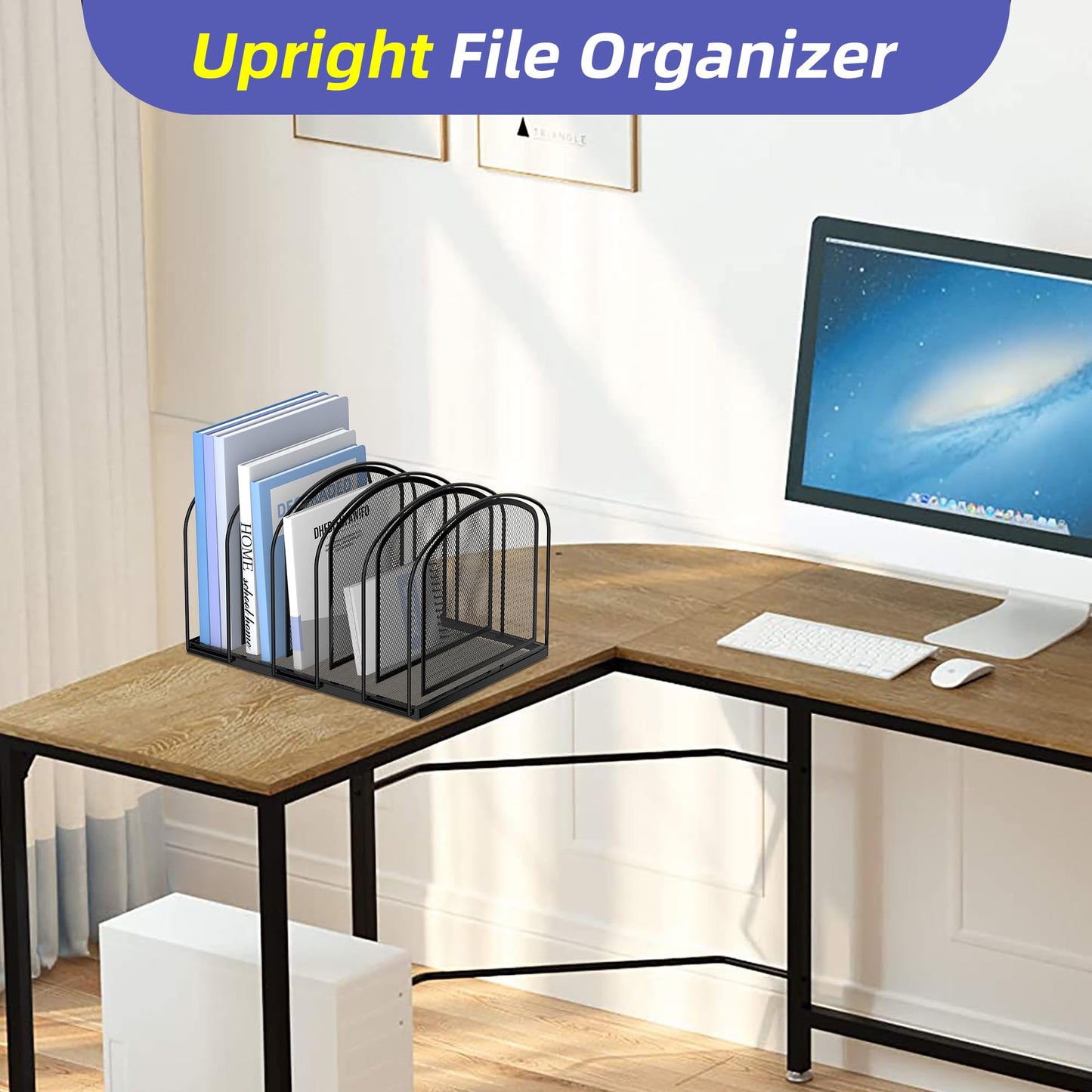 SUPEASY File Organizer for Desk, 5-Section Mesh Desk Organizer, Vertical File Holder Desktop Organizer File Sorter, File Folder Holder for Office Supplies