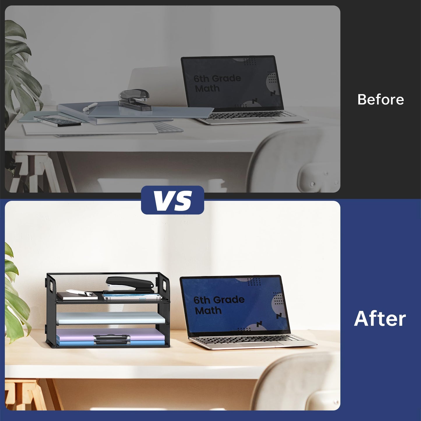 SUPEASY 3-Tier Mesh Paper Organizer with Handle - Letter Tray, File Organizer for A9 Folders