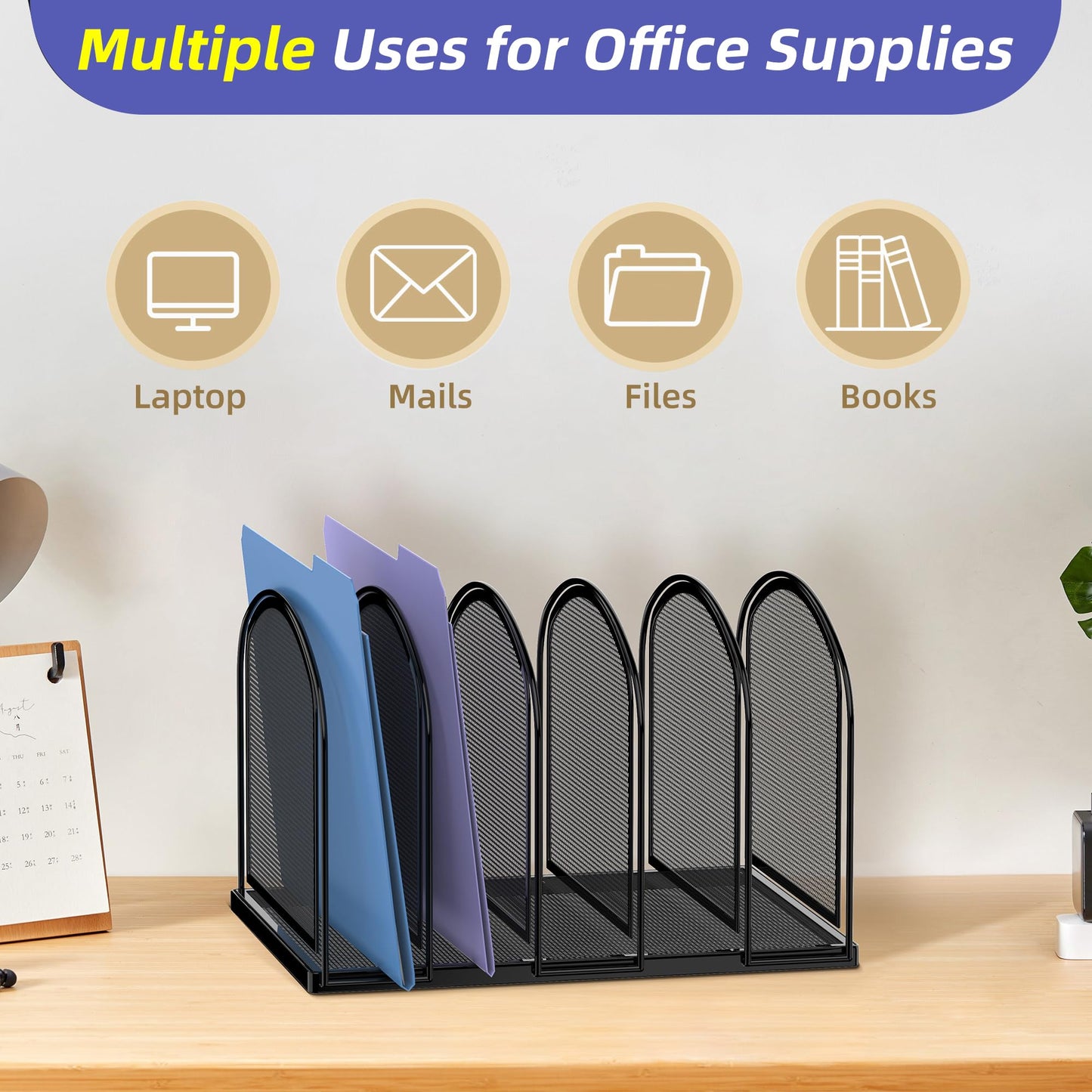SUPEASY File Organizer for Desk, 5-Section Mesh Desk Organizer, Vertical File Holder Desktop Organizer File Sorter, File Folder Holder for Office Supplies