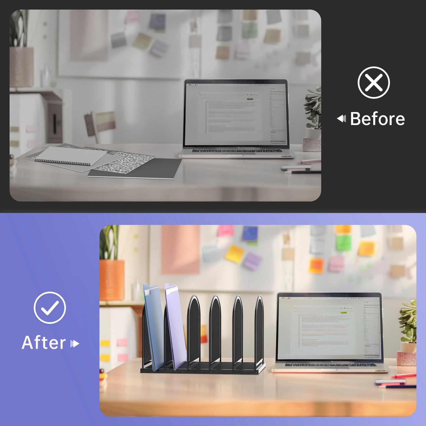 SUPEASY File Organizer for Desk, 5-Section Mesh Desk Organizer, Vertical File Holder Desktop Organizer File Sorter, File Folder Holder for Office Supplies